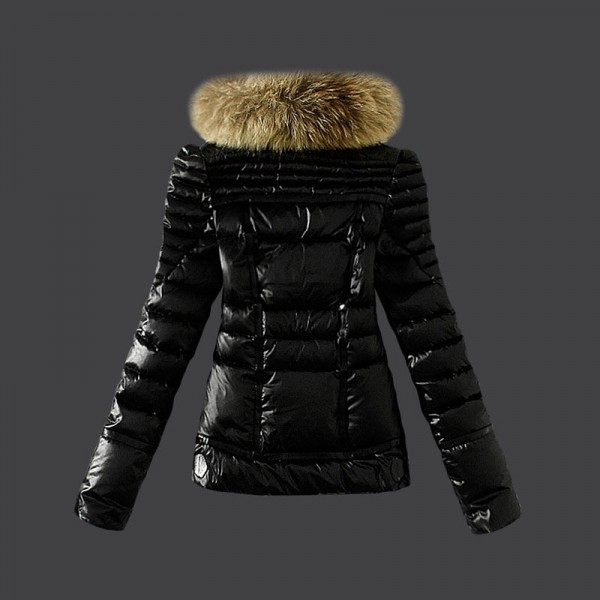 Moncler Donna Giù cappotto collo di pelliccia nero Presa M1097